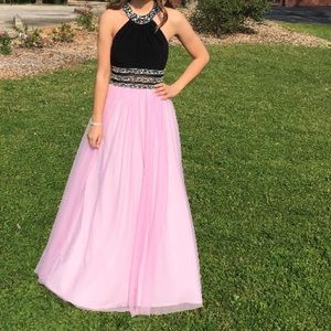 pink and black prom dress